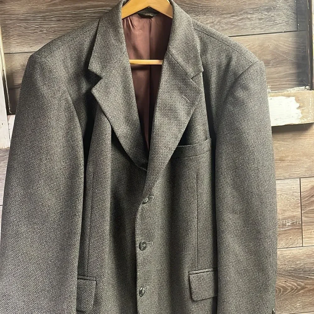 John Henry Mens Wool/Poly Blend Suit Jacket, Size 46R, Black/Grey